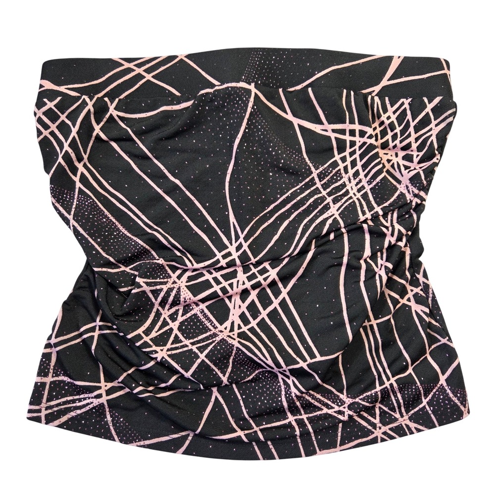 Vintage Heart Soul Womens LY2k Black Pink Bling Ruched Tube Top Made USA 2000s